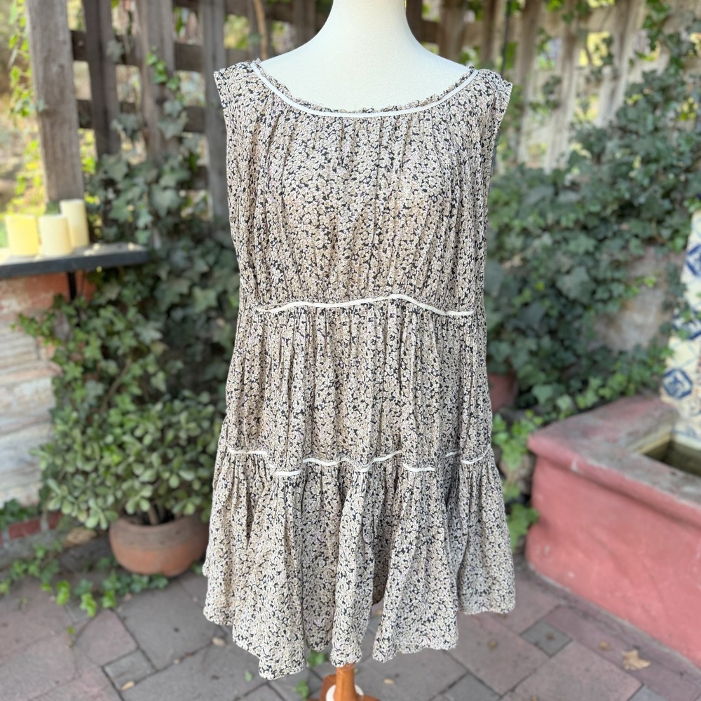 AllSaints Blossom Tiered Oversized Mini Smock Dress Size 2 Raw Edge Ditsy Floral